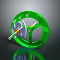 Green Reflective Mechanical Gear Wheel With Transparent Parts And Metal Shaft