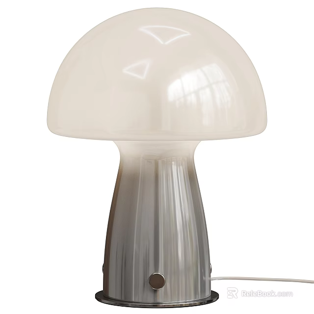 Mushroom Shaped Table Lamp with White Lampshade and Transparent Gray Ribbed Base for Modern Decor 3d model 