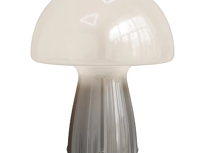 Mushroom Shaped Table Lamp with White Lampshade and Transparent Gray Ribbed Base for Modern Decor 3d model