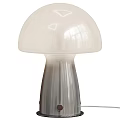 Mushroom Shaped Table Lamp with White Lampshade and Transparent Gray Ribbed Base for Modern Decor