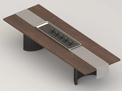 Modern Wooden Tea Table With Black Legs And Central Tea Tray Design 3d model