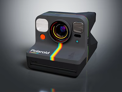 Polaroid Black Instant Camera With Rainbow Stripe Front Lens And Flash 3d model
