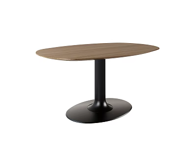Sleek Modern Oval Dining Table With Wooden Tabletop And Black Base 3d model