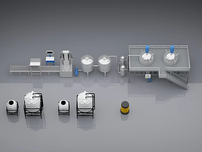 Industrial Equipment System Featuring Stainless Steel Tanks Piping Control Panels And Platforms 3d model