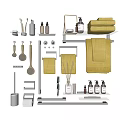 Essential Stylish Bathroom Accessories with Yellow Towels Towel Racks Bottles Brushes and Shelves