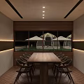 Modern Restaurant Interior With Wooden Tables Chairs Bar Counter Wine Racks And TV Screens