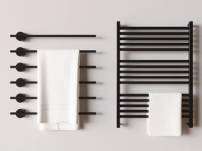 Modern Minimalist Bathroom Accessories Black Towel Racks With Hooks Rails And White Towels 3d model