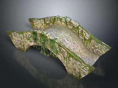 Ancient Stone Arch Bridge Covered in Green Moss And Climbing Vines 3d model