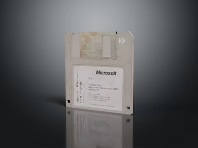 Vintage Microsoft System Disk Floppy Disk Retro Storage Media With Label 3d model