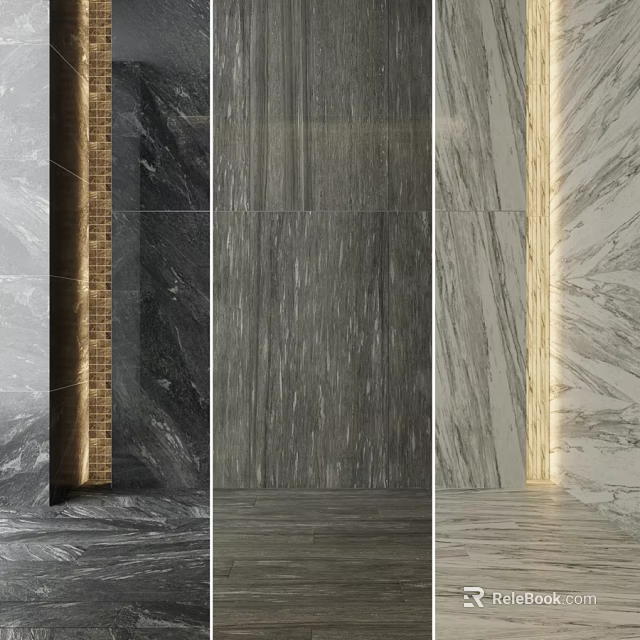 Various Textured Marble Wall And Floor Components With Different Colors And Lighting 3d model 