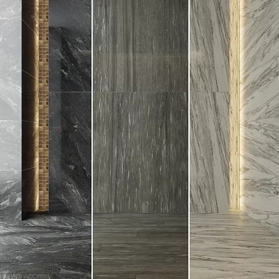Various Textured Marble Wall And Floor Components With Different Colors And Lighting 3d model