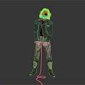 Chained Man in Brown Leather Jacket Black T-Shirt Jeans with Knee Pads Boots Gray Background