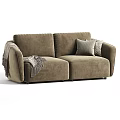 Modern Plush Fabric Double Seater Sofa With Cozy Pillows Tassel Blanket And Custom Color Options