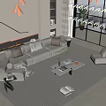 Modern sofa coffee table combination home 3d model