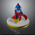 Colorful Geometric Building Blocks Tower On White Circular Base With Yellow Edge