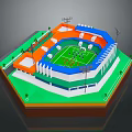 3D Rendered Football Stadium Model With Green Grass Field Seating Stands And Lighting Poles