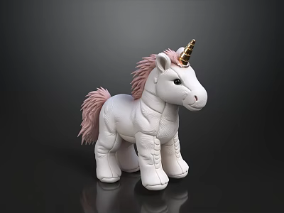 White Unicorn Stuffed Doll With Pink Mane Tail And Golden Horn 3d model