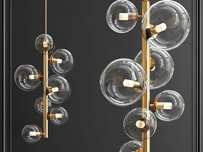 Modern Transparent Glass Globe Chandelier With Gold Metal Frame And Multiple Bulbs Design 3d model