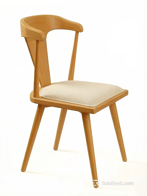 Wooden Dining Chair With Modern Cross Backrest And Light Beige Upholstered Seat 3d model 