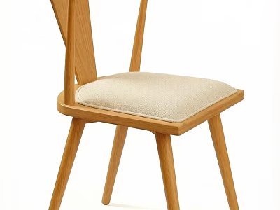 Wooden Dining Chair With Modern Cross Backrest And Light Beige Upholstered Seat 3d model