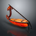 Harp Shaped Decorative Household Item With Carved Design Orange Body And Black Stand