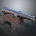 Vintage Weapon Cannon With Wooden Carriage Metal Barrel And Wheels
