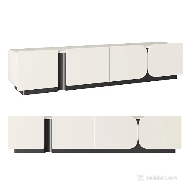 Modern TV Stand In White And Black With Sleek Design And Multiple Storage Doors 3d model 