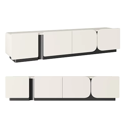 Modern TV Stand In White And Black With Sleek Design And Multiple Storage Doors 3d model