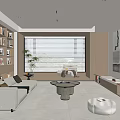 Modern Living Room Interior With Open Bookshelves Sofa And Floor to Ceiling Windows