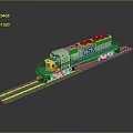 CSX Locomotive Train Featuring Blue White Yellow Colors On Green Tracks 3D Render