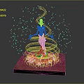 Skeleton Figure Surrounded by Glowing Circular Rings and Green Particles on Square Platform