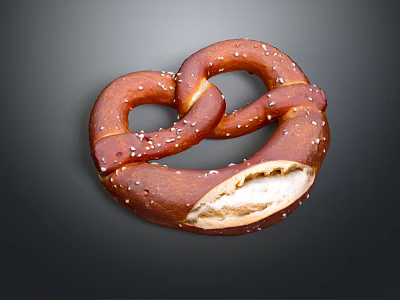 Traditional Salted Pretzel With Twisted Shape Golden Brown Crust And Bitten Section 3d model