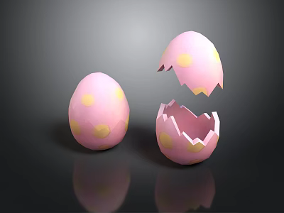 Decorative Pink Eggs With Yellow Polka Dots Whole And Broken Eggshell 3d model