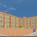 Modern School Building Complex With Central Playground And Surrounding Greenery 3d model