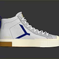 White High Top Sneakers With Blue And Yellow Accents And Brown Sole For Daily Wear
