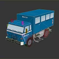 Blue Ambulance Model With Emergency Lights And Windows On Dark Surface 3d model