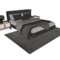 Modern Double Bed with Gray Bedding Plush Pillows Side Tables and Gray Area Rug 3d model