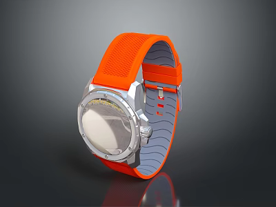 Orange Silicone Strap Watch With Silver Dial And Metal Case Design 3d model