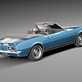 Classic Blue Convertible Car with White Stripes Open Top and Silver Wheels