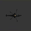 Black Low Poly Helicopter Model With Geometric Shapes Rotors And Yellow Tail On Dark Background
