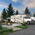 Scenic Campsite With RVs Campfire Area Pine Trees And Lush Greenery