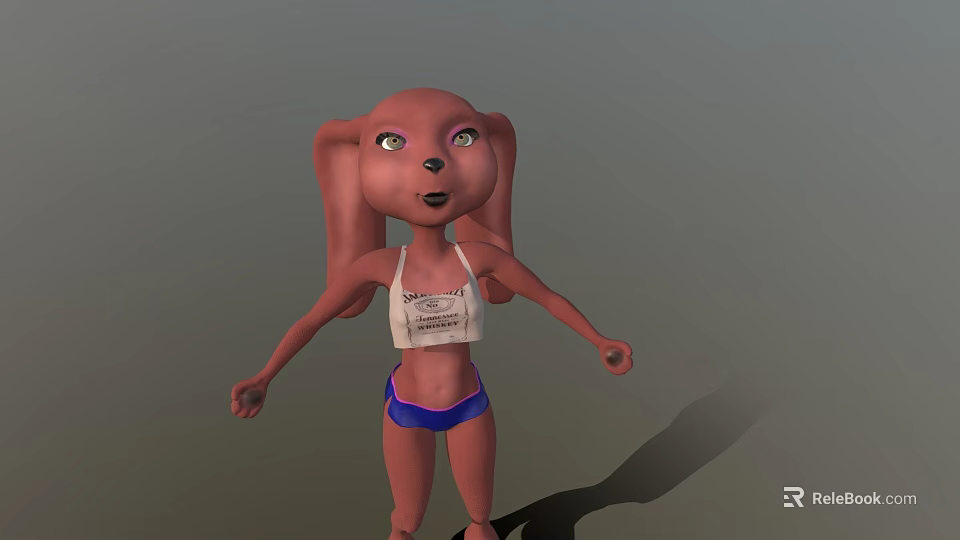 Cartoon Style Game Movie Character With Large Ears White Tank Top And Blue Shorts 3d model 