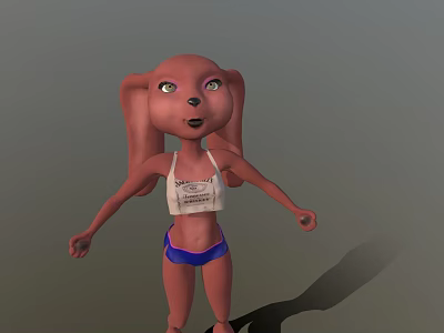 Cartoon Style Game Movie Character With Large Ears White Tank Top And Blue Shorts 3d model