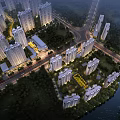 Aerial View Planning of Residential Area With High Rise Buildings Roads River and Greenery