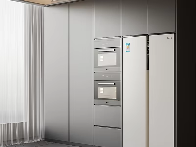 Modern Kitchen Interior Design With Sleek Cabinets Built-in Oven And Refrigerator 3d model