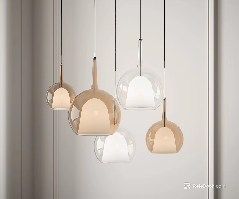 Modern Pendant Lights With Spherical Glass Shades Gold And White For Home Decor 3d model 
