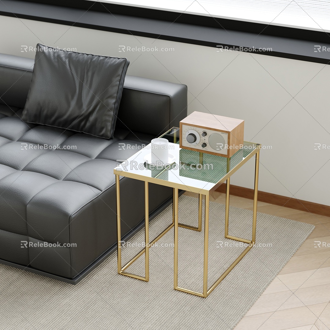 Light Luxury Metal Side Table Glass Side Table Tea Cup Bluetooth Audio Leather Sofa 3d model