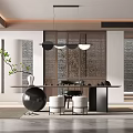 Modern Tea Room Interior With Wooden Lattice Screen Pendant Lights Tea Table And Green Plant