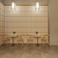 Japanese Restaurant Interior With Bar Counter Stone Top Wooden Wine Rack And Cherry Blossom Decor