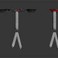 Industrial Mechanical Components With Tripod Stands Red Tops And Circular Parts